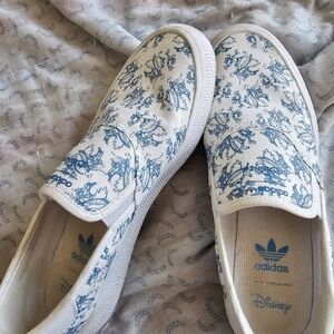 Adidas x Disney Blue Floral Slip-On Sneakers